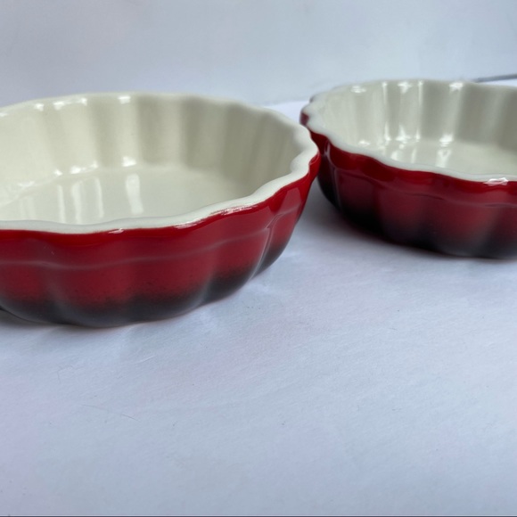 Red ramekins 2 ROCQ ceramic wavy crème brûlée baking dish custard tart pie 5” - Picture 2 of 9